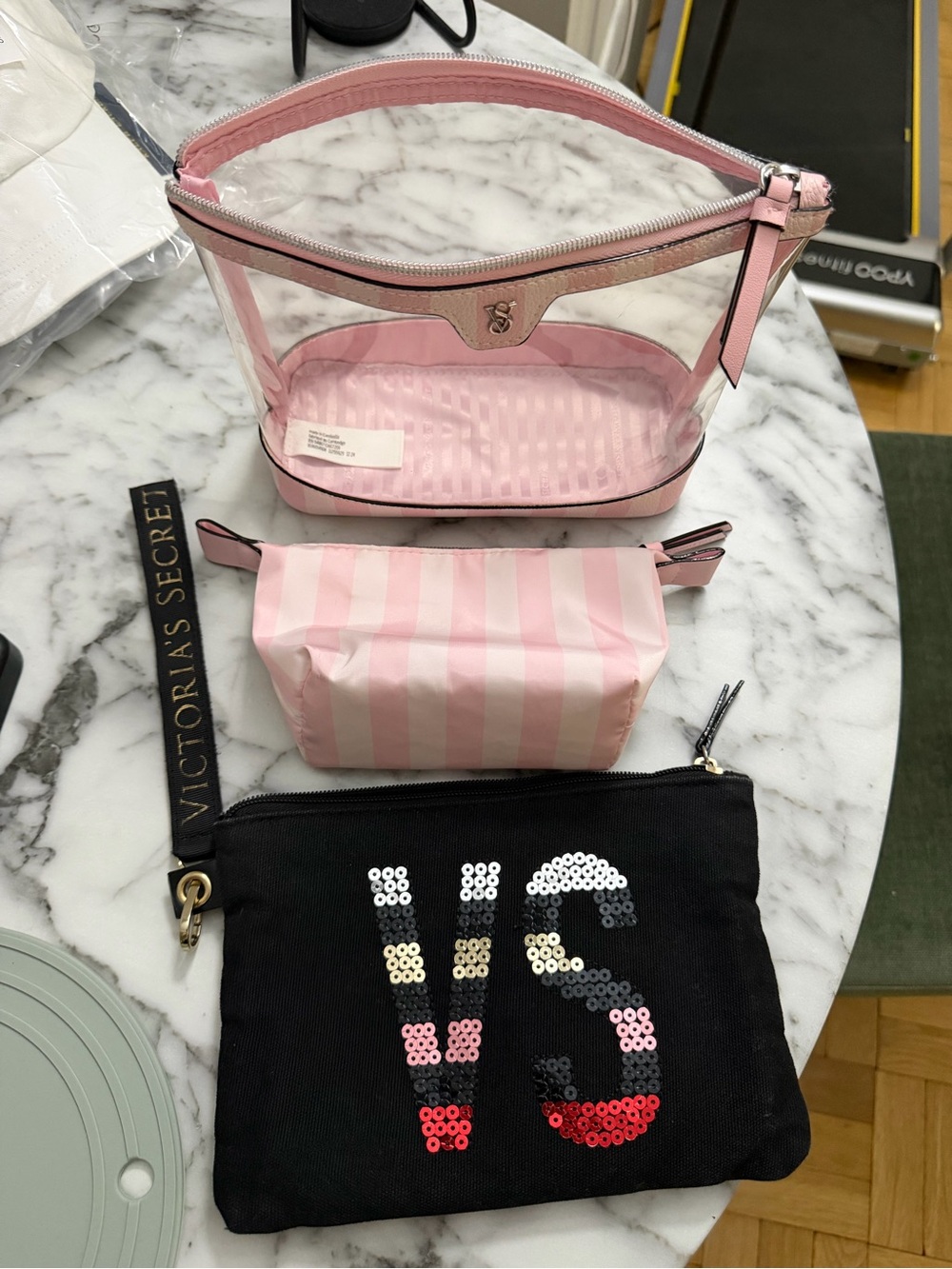 Victoria's Secret Pink Clear Travel Makeup Bag Set - Pink & Black